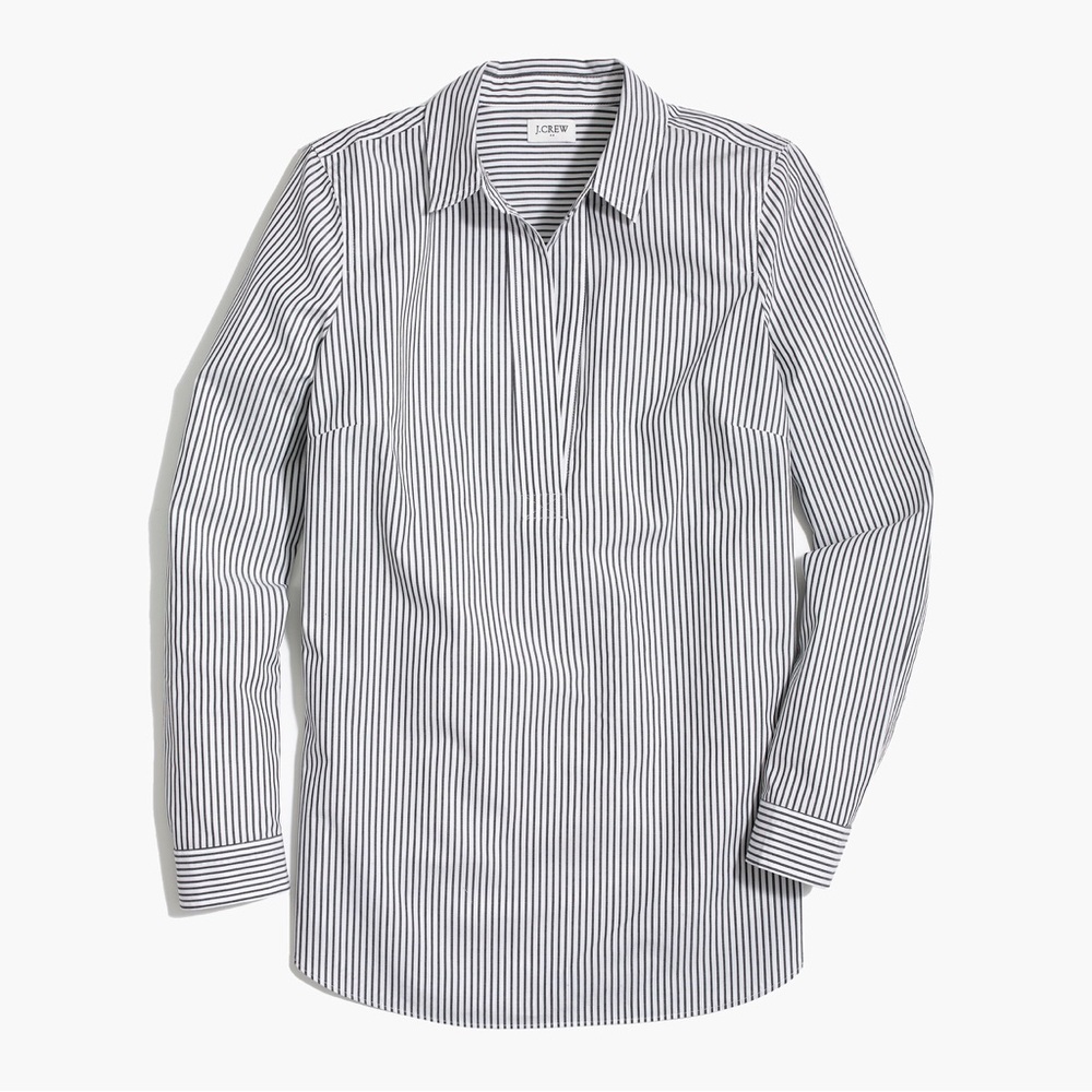 NWOT J. Crew Women's Black and White Striped Popover Shirt